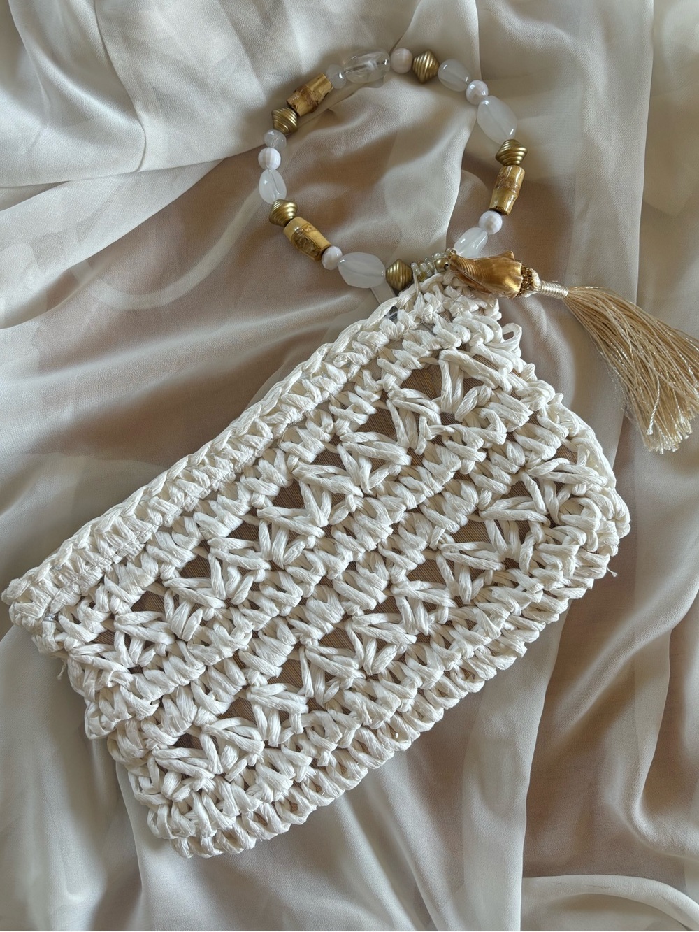 Capelli White Gold Straw Crochet Seashell Beachcore Mermaid Euro Summer Vacation